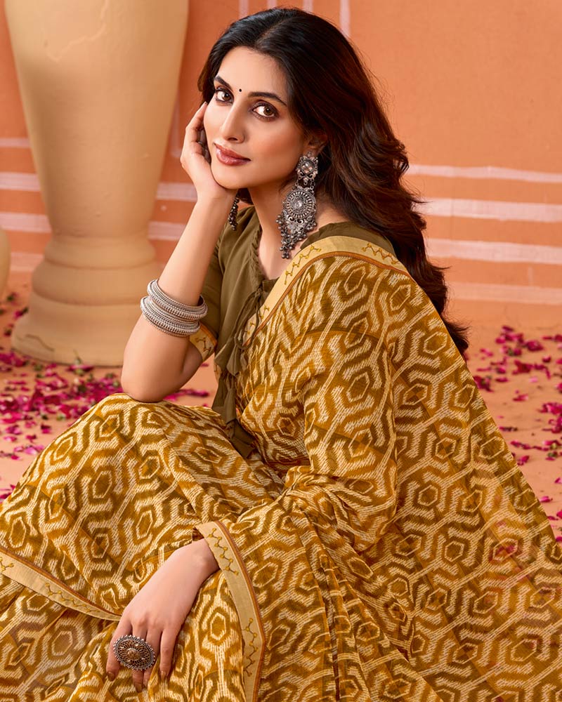 Vishal Prints Rusty Brown Printed Fancy Chiffon Saree With Fancy Border