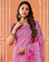 Vishal Prints Cadillac Pink Printed Fancy Chiffon Saree With Fancy Border