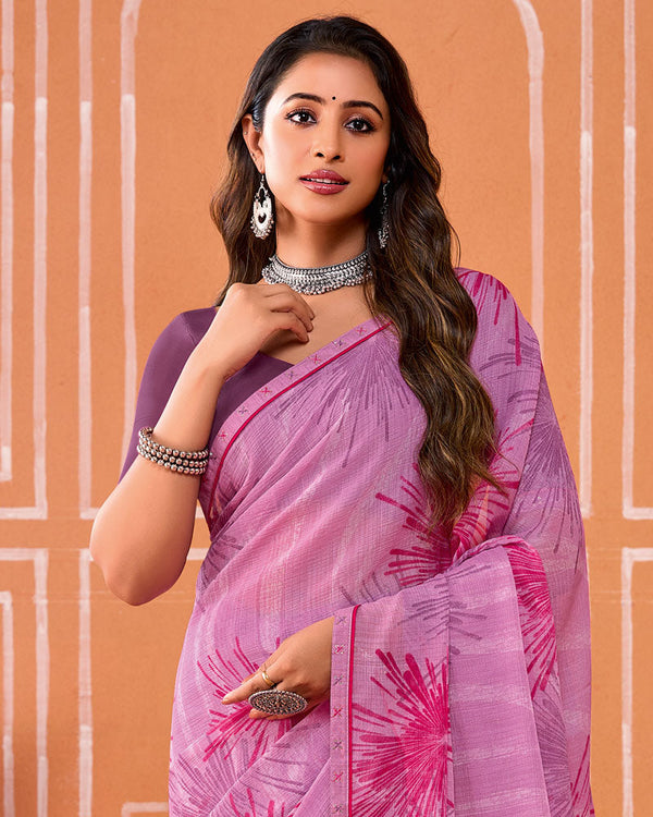 Vishal Prints Cadillac Pink Printed Fancy Chiffon Saree With Fancy Border