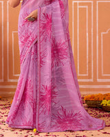 Vishal Prints Cadillac Pink Printed Fancy Chiffon Saree With Fancy Border