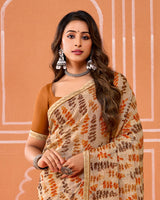 Vishal Prints Light Taupe Printed Fancy Chiffon Saree With Fancy Border
