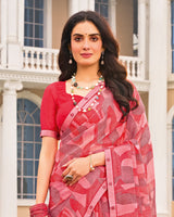 Vishal Prints Berry Red And Pink Printed Fancy Chiffon Saree With Fancy Border