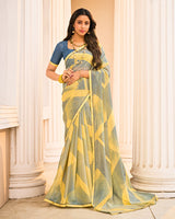 Vishal Prints Pastel Yellow Printed Fancy Chiffon Saree With Fancy Border