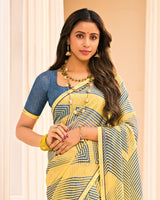 Vishal Prints Pastel Yellow Printed Fancy Chiffon Saree With Fancy Border