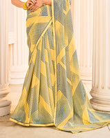 Vishal Prints Pastel Yellow Printed Fancy Chiffon Saree With Fancy Border