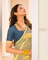 Vishal Prints Pastel Yellow Printed Fancy Chiffon Saree With Fancy Border