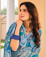 Vishal Prints Dusty Blue Printed Fancy Chiffon Saree With Fancy Border