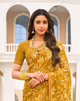 Vishal Prints Mustard Gold Printed Fancy Chiffon Saree With Fancy Border