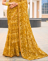 Vishal Prints Mustard Gold Printed Fancy Chiffon Saree With Fancy Border