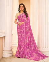Vishal Prints Orchid Purple Printed Fancy Chiffon Saree With Fancy Border