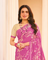 Vishal Prints Orchid Purple Printed Fancy Chiffon Saree With Fancy Border