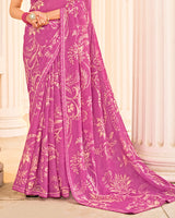 Vishal Prints Orchid Purple Printed Fancy Chiffon Saree With Fancy Border