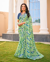 Vishal Prints Mint Green Printed Fancy Chiffon Saree With Fancy Border