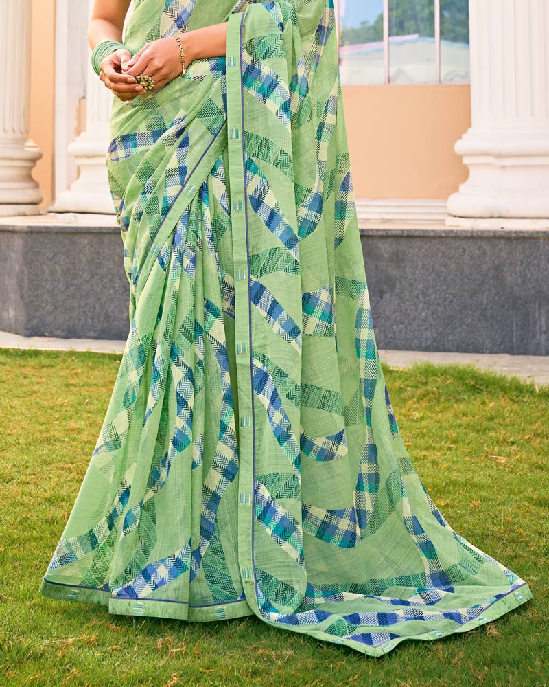 Vishal Prints Mint Green Printed Fancy Chiffon Saree With Fancy Border