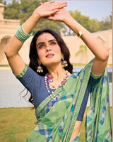 Vishal Prints Mint Green Printed Fancy Chiffon Saree With Fancy Border