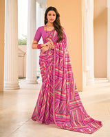 Vishal Prints Magenta Pink Printed Fancy Chiffon Saree With Fancy Border