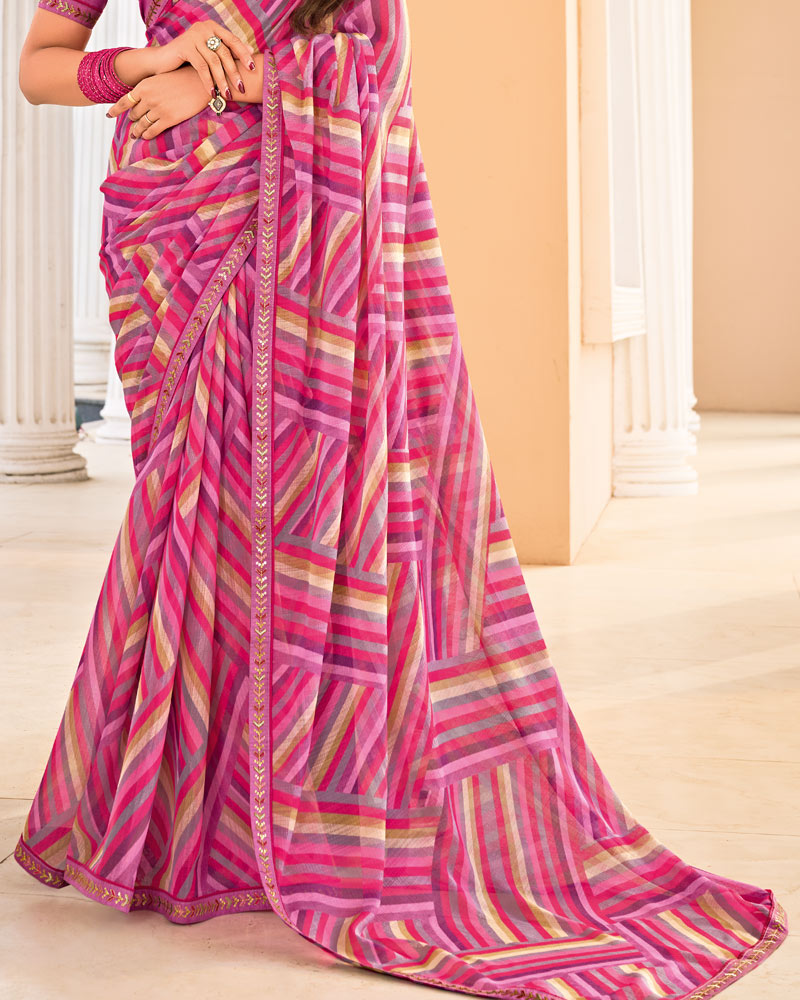 Vishal Prints Magenta Pink Printed Fancy Chiffon Saree With Fancy Border