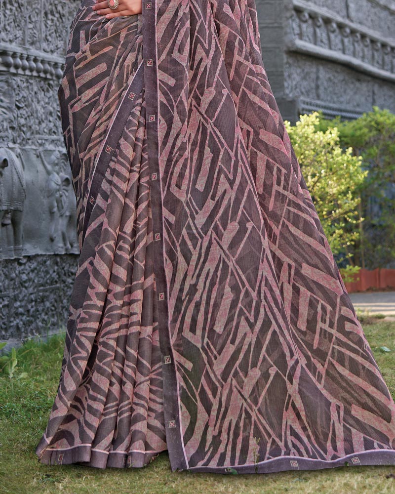 Vishal Prints Purplish Grey Printed Chiffon Saree With Fancy Border