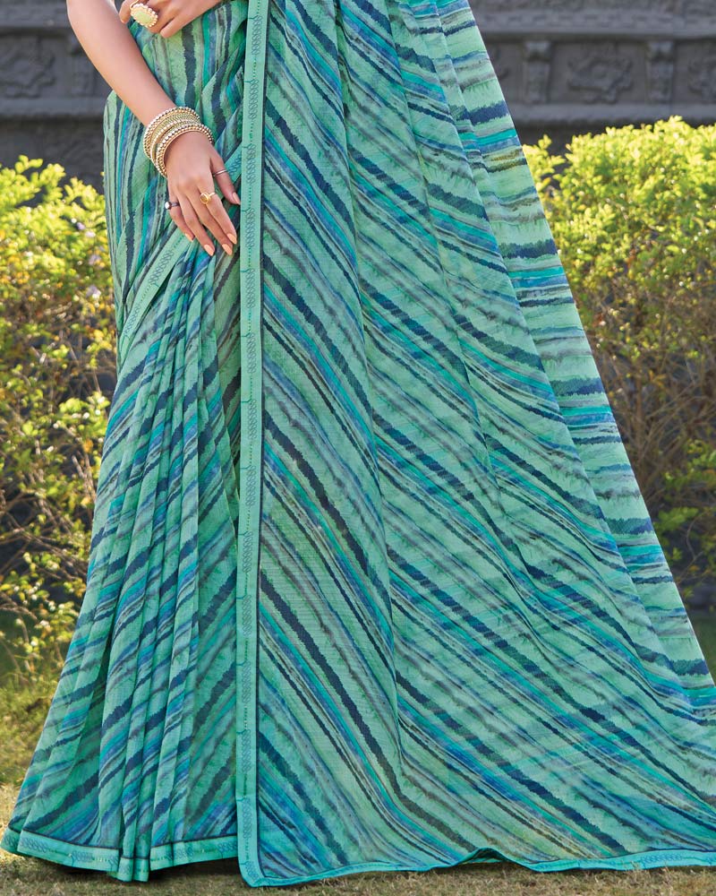 Vishal Prints Light Sea Green Printed Chiffon Saree With Fancy Border