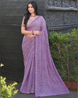 Vishal Prints Light Pastel Purple Printed Chiffon Saree With Fancy Border