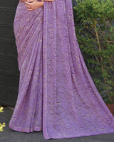 Vishal Prints Light Pastel Purple Printed Chiffon Saree With Fancy Border