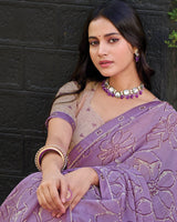 Vishal Prints Light Pastel Purple Printed Chiffon Saree With Fancy Border