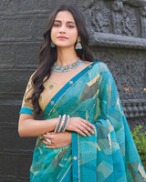 Vishal Prints Sky Blue Printed Chiffon Saree With Fancy Border