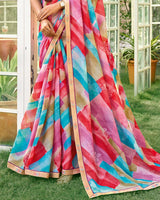 Vishal Prints Multicolor Printed Chiffon Saree With Fancy Embroidery Work Border