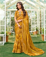 Vishal Prints Brownish Orange Printed Chiffon Saree With Fancy Embroidery Work Border