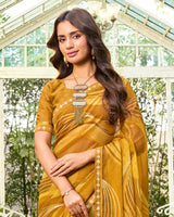 Vishal Prints Brownish Orange Printed Chiffon Saree With Fancy Embroidery Work Border