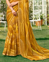 Vishal Prints Brownish Orange Printed Chiffon Saree With Fancy Embroidery Work Border