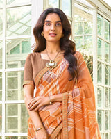 Vishal Prints Dusty Orange Printed Chiffon Saree With Fancy Embroidery Work Border