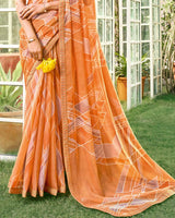 Vishal Prints Dusty Orange Printed Chiffon Saree With Fancy Embroidery Work Border