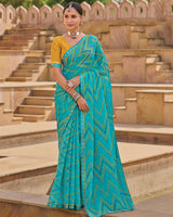 Vishal Prints Electric Blue Printed Chiffon Saree With Fancy Embroidery Border