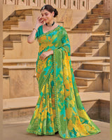 Vishal Prints Green Printed Chiffon Saree With Fancy Embroidery Border