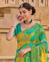 Vishal Prints Green Printed Chiffon Saree With Fancy Embroidery Border