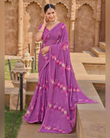 Vishal Prints Magenta Pink Printed Chiffon Saree With Fancy Embroidery Border