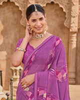 Vishal Prints Magenta Pink Printed Chiffon Saree With Fancy Embroidery Border