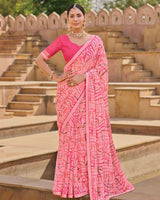 Vishal Prints Baby Pink Printed Chiffon Saree With Fancy Embroidery Border