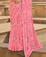 Vishal Prints Baby Pink Printed Chiffon Saree With Fancy Embroidery Border
