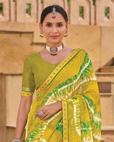 Vishal Prints Light Yellow Printed Chiffon Saree With Fancy Embroidery Border