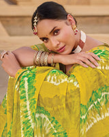 Vishal Prints Light Yellow Printed Chiffon Saree With Fancy Embroidery Border