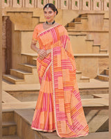 Vishal Prints Pale Orange Printed Chiffon Saree With Fancy Embroidery Border