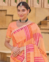 Vishal Prints Pale Orange Printed Chiffon Saree With Fancy Embroidery Border