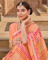 Vishal Prints Pale Orange Printed Chiffon Saree With Fancy Embroidery Border