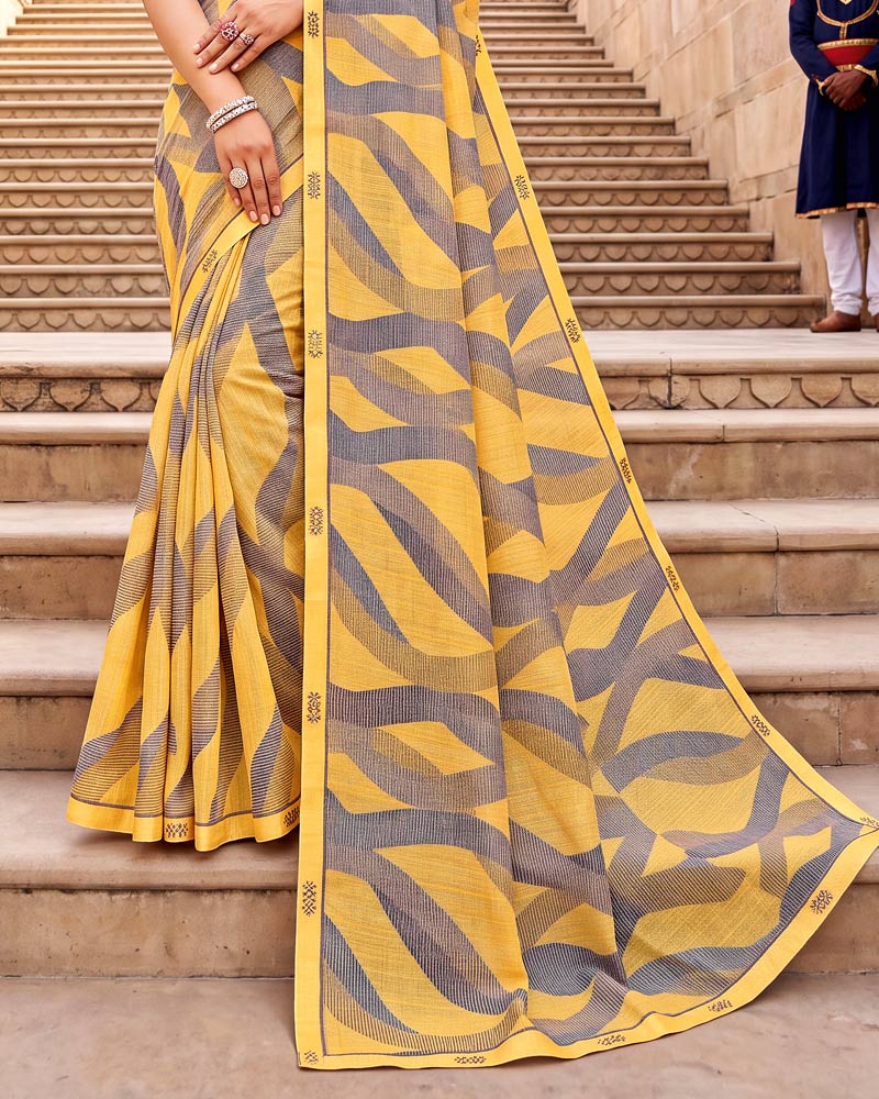 Vishal Prints Light Yellow Printed Fancy Chiffon Saree With Border