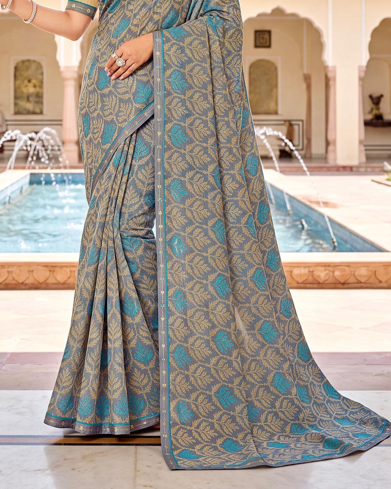 Vishal Prints Grey Printed Fancy Chiffon Saree With Border