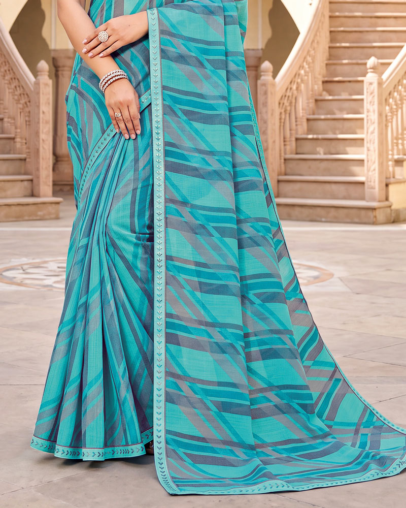 Vishal Prints Sky Blue Printed Fancy Chiffon Saree With Border