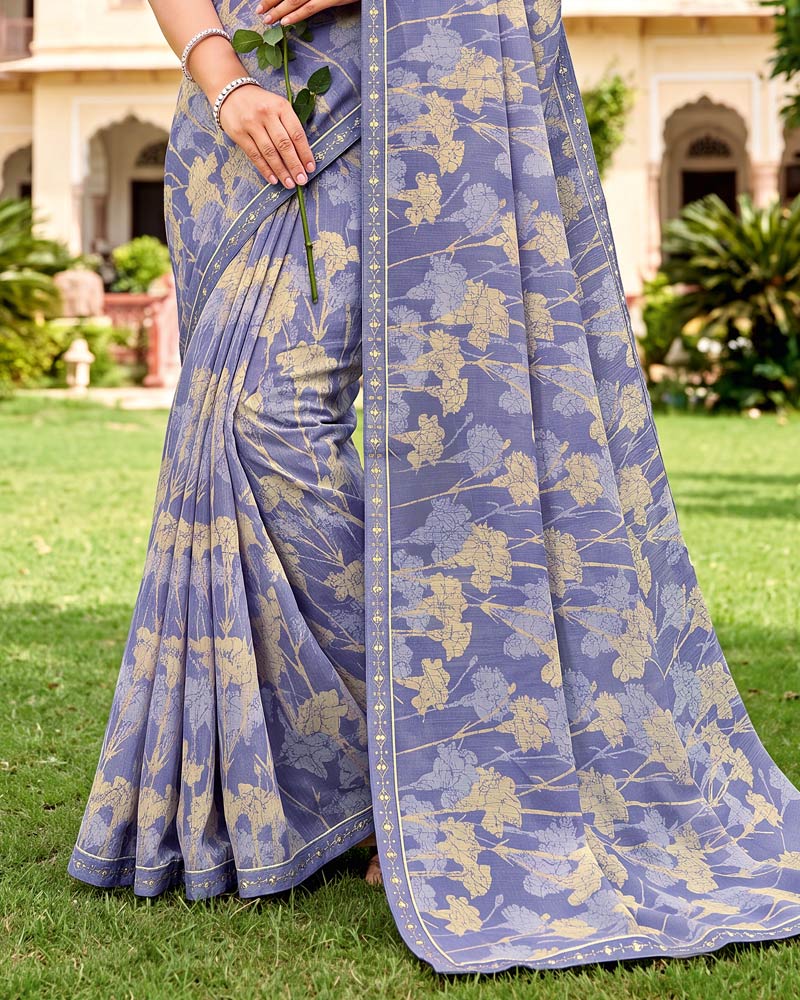 Vishal Prints Light Lilac Printed Fancy Chiffon Saree With Border