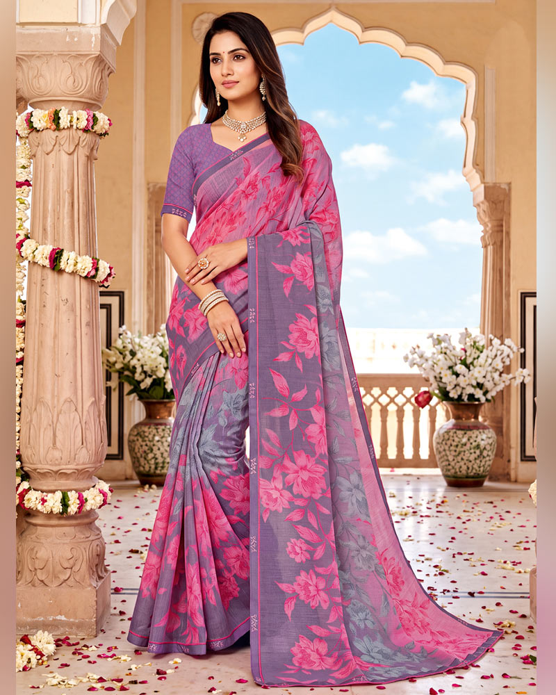 Vishal Prints Dusty Purple Printed Fancy Chiffon Saree With Border